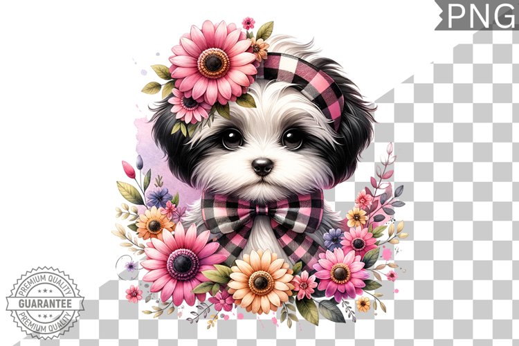 Dog With Flowers Sublimation - Clipart PNG Design