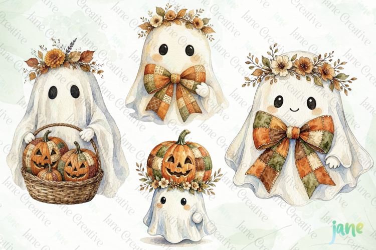 Autumn Patchwork Ghost Clipart