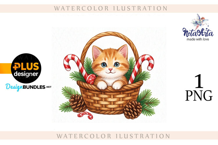 Christmas Kitten in Watercolor Style example image 1