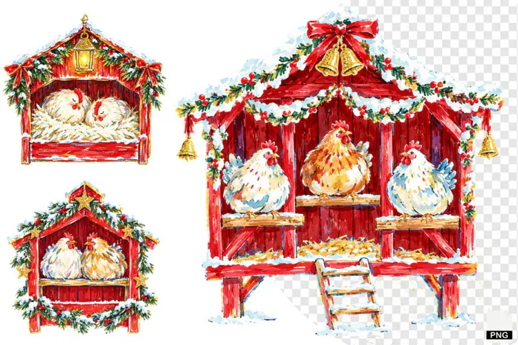 Christmas Chicken Coop Clipart