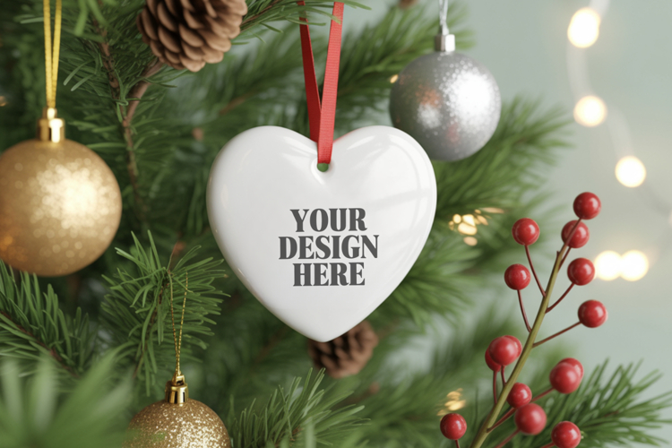 Christmas Love Heart Ornament Mockup | Holiday Hanging