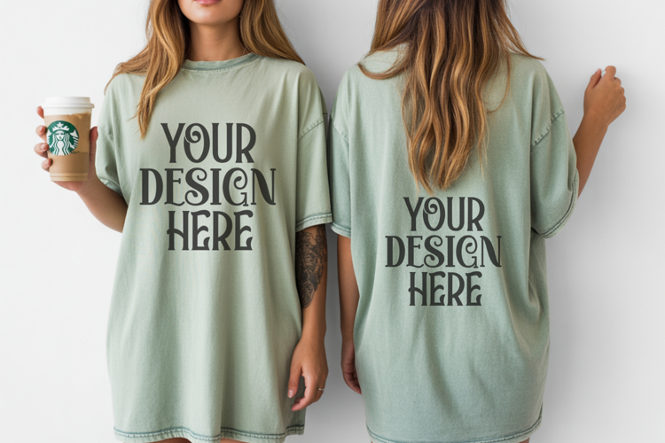 Comfort Colors 1717 Chalky Mint Front & back T shirt mockups