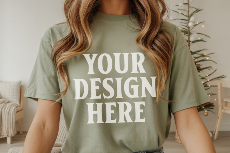 Christmas Comfort Colors 1717 Moss T-Shirt Mockup Real