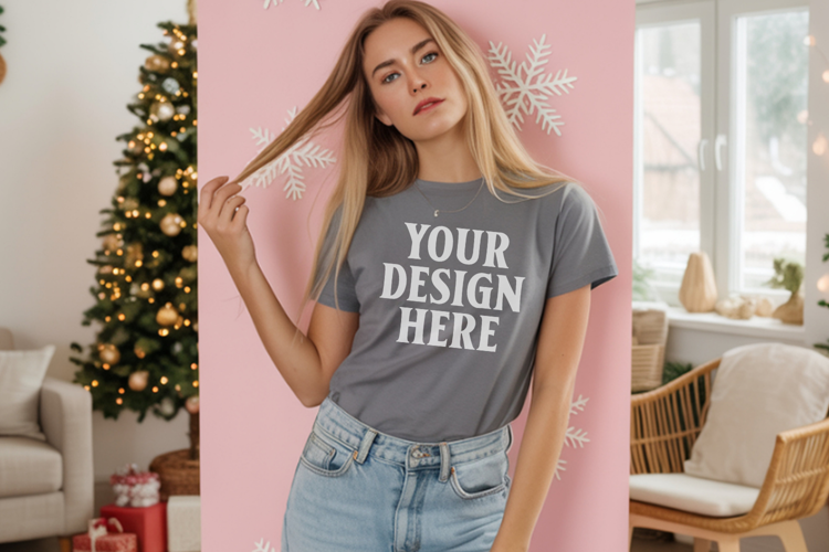 Comfort Colors 1717 Pepper Christmas T-Shirt Mockup, Boho