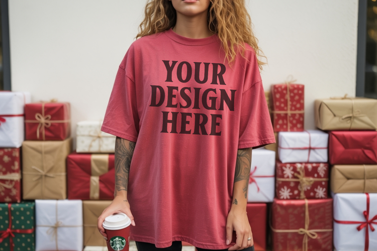 Christmas Comfort Colors 1717 Crimson TShirt Mockup, CC 1717