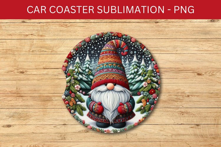 rounded car coaster - christmas gnome