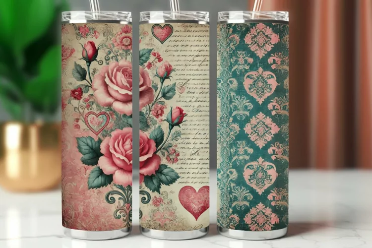 Valentine Tumbler Wrap 20 oz - vintage roses