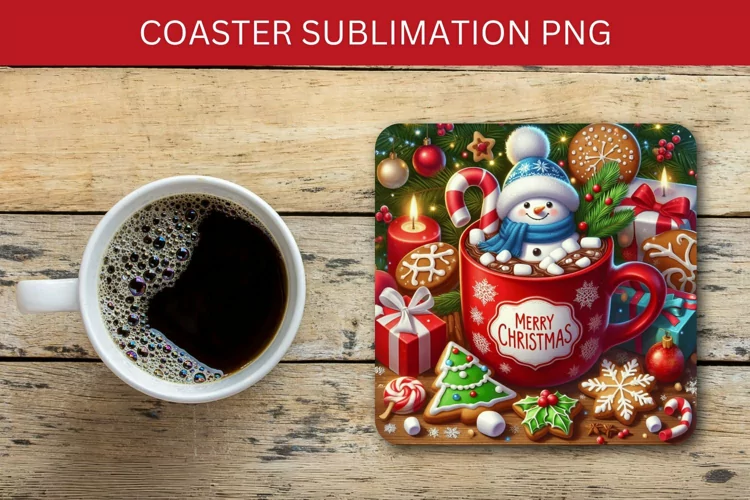 square coaster - snowman in the mug