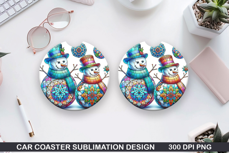 Snowman Car Coaster Sublimation|Christmas Coaster PNG Design