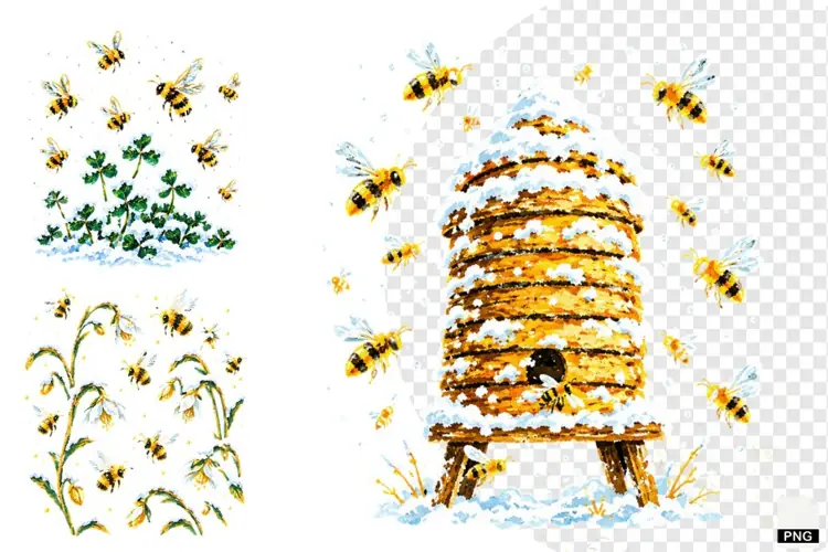 Winter Bees Garden Clipart