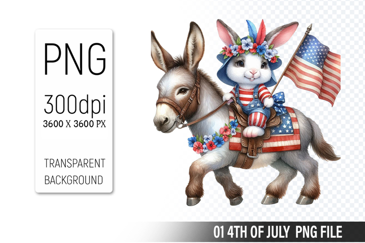 4th Of July Bunny Sublimation Clipart PNG Design