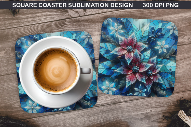 Poinsettias Coaster Sublimation, Christmas Coaster PNG