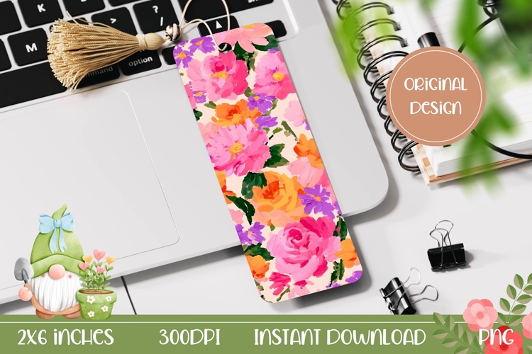 Wildflowers Bookmark Design, Pink Flowers Bookmark PNG
