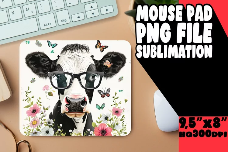 Sunny Meadow Cow Spring Mouse Pad: Watercolor Joy