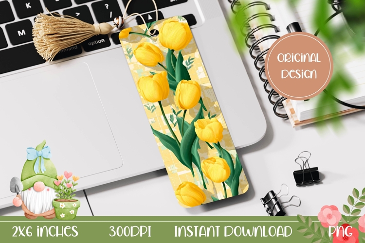 Printable Yellow Tulips Bookmark, Flowers Bookmark Print