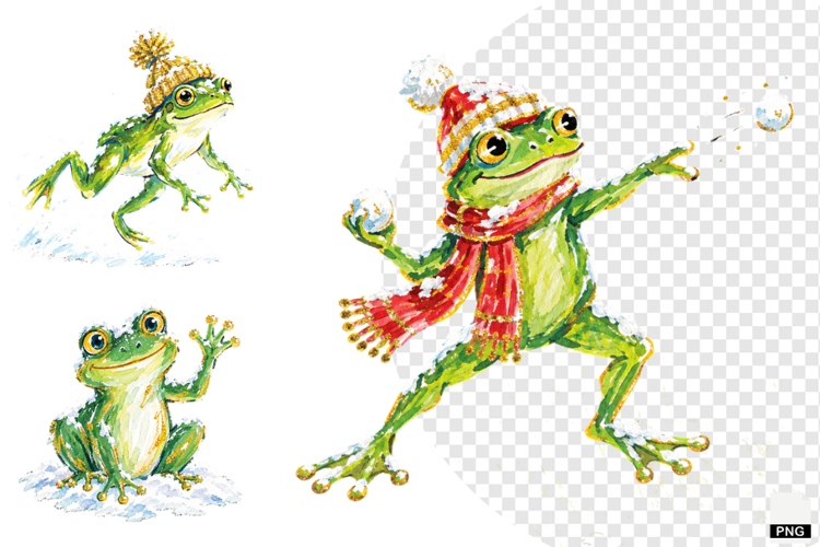 Winter Snowy Frogs PNG