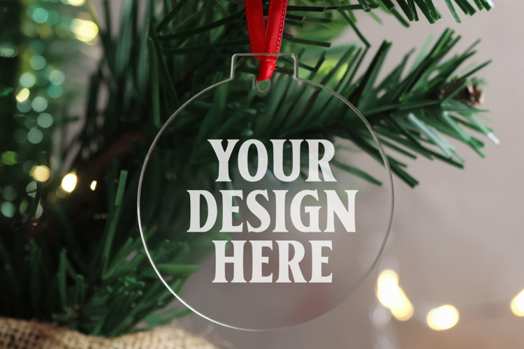 Acrylic Christmas Ornament Mockups | Clear Round Holiday