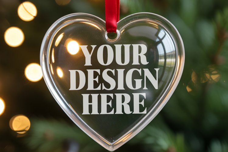 Christmas Heart Crystal Glass Ornament Mockups