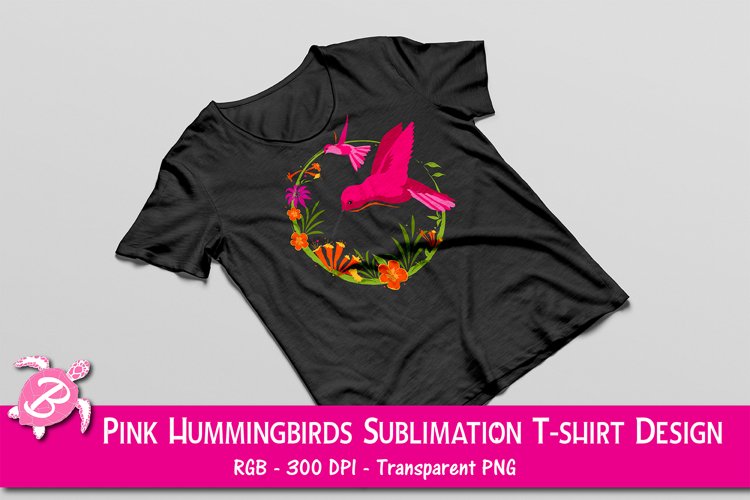 Sublimation Design For T Shirts - Pink Hummingbirds example image 1