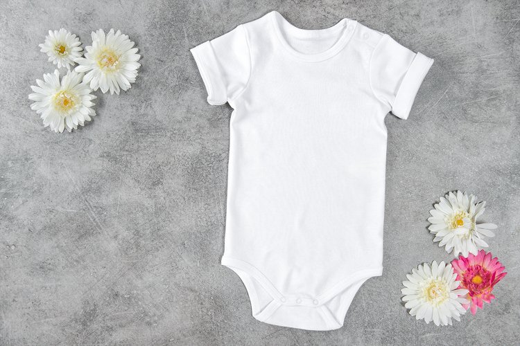 White baby bodysuit mock up flowers stock photo example image 1