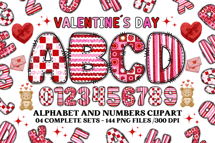 Valentine Alphabet Clip Art, valentines day letters doodle