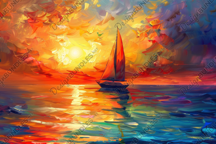 Oil Painting With A Sailboat Background Wallpaper