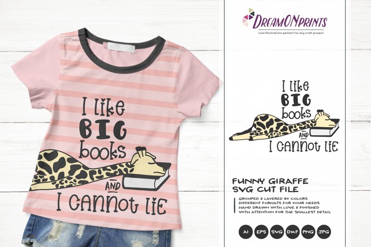 I Like Big Books | Fun Giraffe SVG | Funny Children Design example image 1