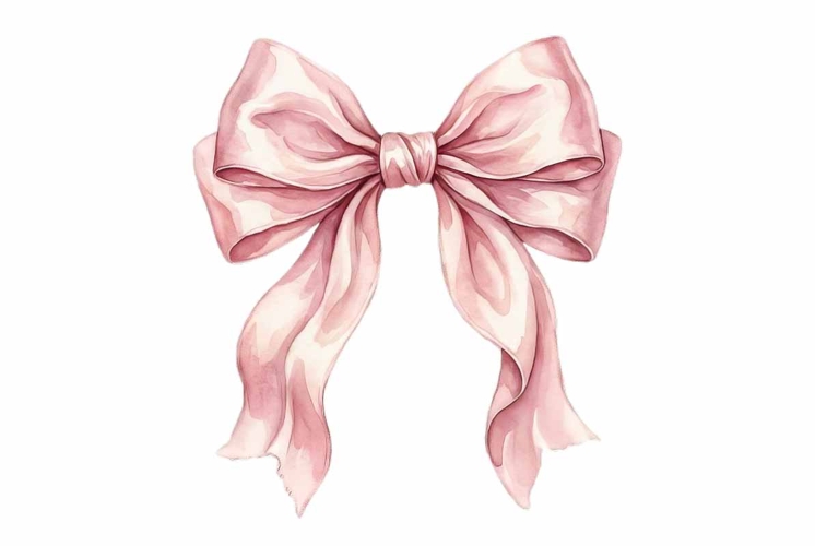 Watercolor elegant pink satin ribbon coquette bow