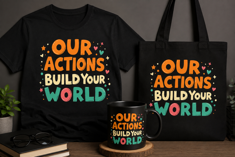 Our Actions Build Your World PNG | Positive Kids Design