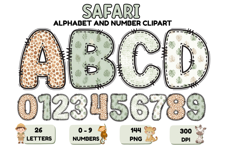 Safari Alphabet PNG - Letters & Numbers Clipart 300 DPI