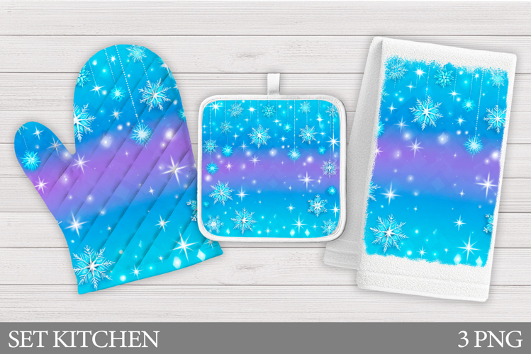 Snowflakes Oven Mitt Design. Christmas Square Pot Holder