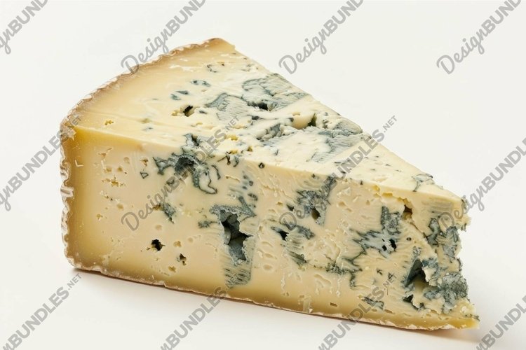Wedge of blue cheese on white background example image 1