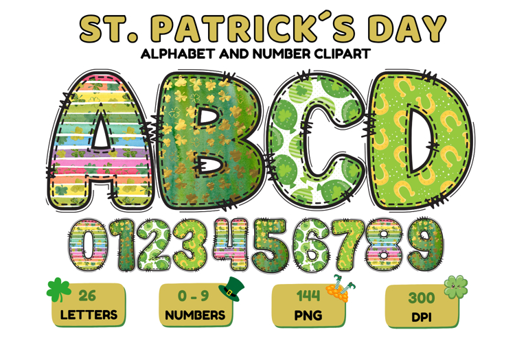 ST PATRICK Alphabet PNG Clipart, St Patrick letters doodle