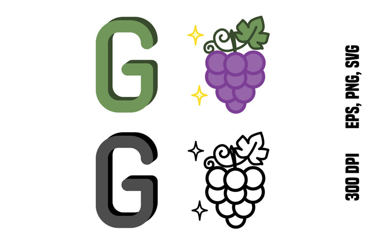 Letter G and Grapes. Color and Line Vector example image 1