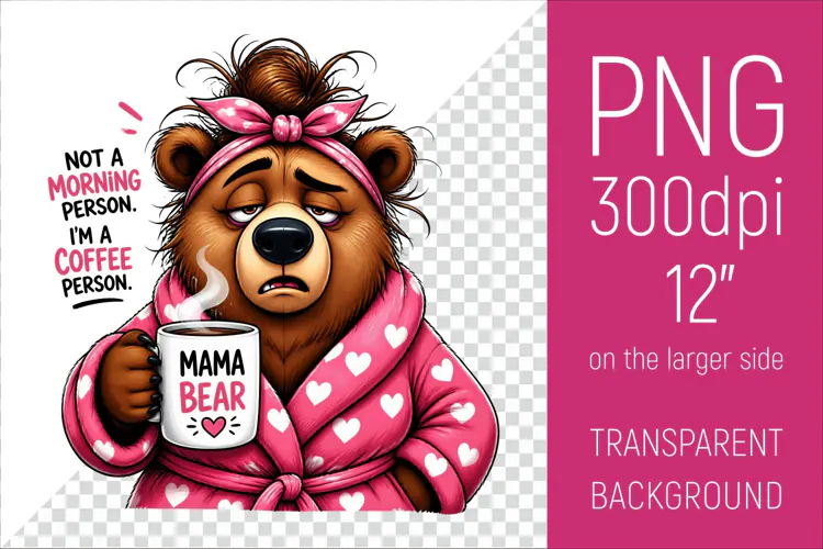 Funny Morning Coffee Mama Bear |Cute Coffee Lover Clipart
