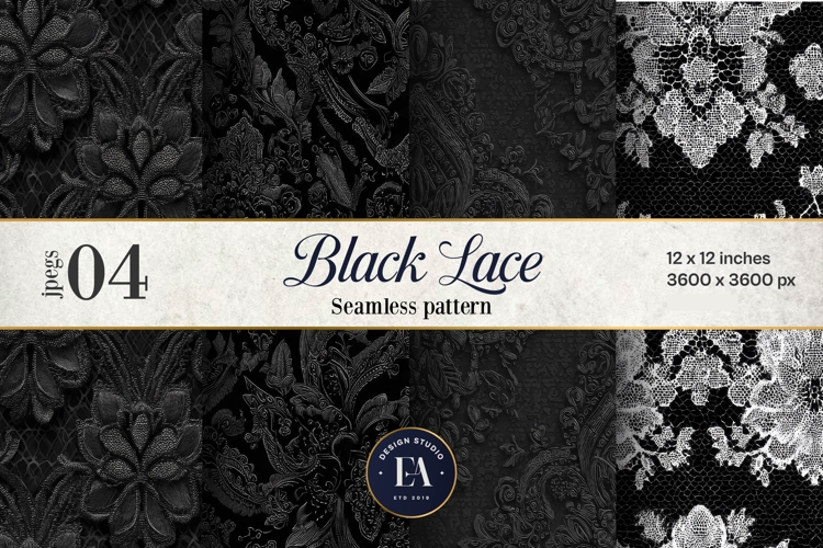 Black Lace Pattern, Gothic Lace Digital Paper