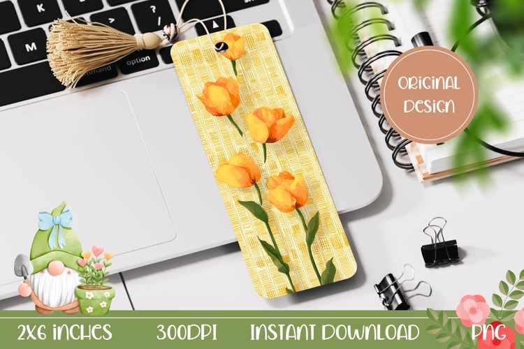 Printable Yellow Tulips Bookmark, Flowers Bookmark Template