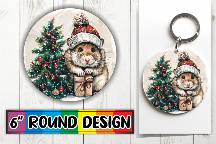 Watercolor Festive Animals Round Design Keychain