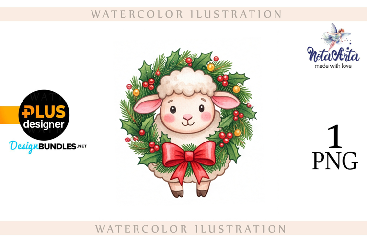 Christmas Sheep in Watercolor Style