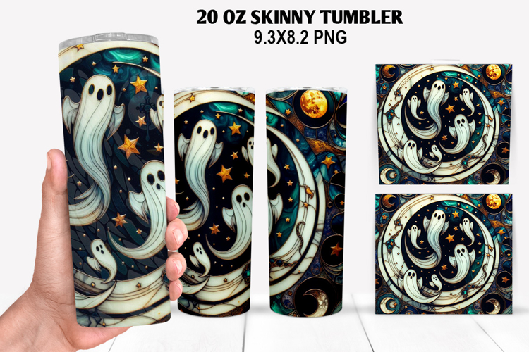 Ghost Skinny Tumbler 20oz Wrap Design, Halloween Tumbler PNG