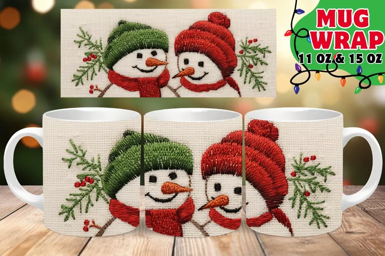 Winter Snowman 3D Embroidered Radiance 11oz Mug Wrap