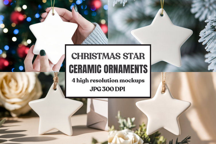 Christmas Star Ceramic Ornaments Mockup