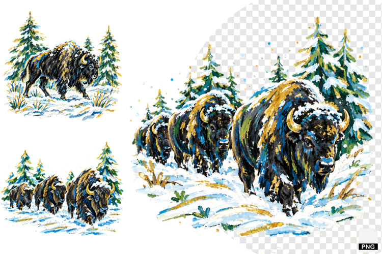 Winter Snowy Bison Clipart