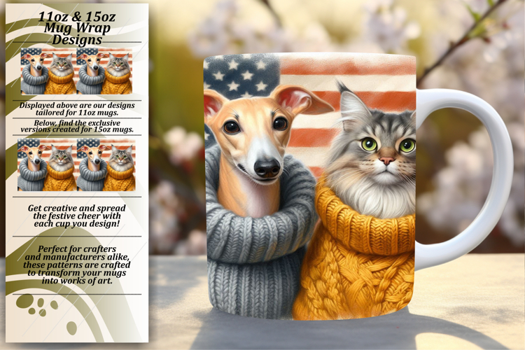 STUNNING 15oz PNG Mug Wrap Design , Dog and cat