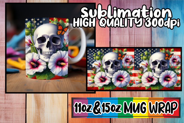 Cheerful skies 11oz 15oz sublimation wrap, Skull USA