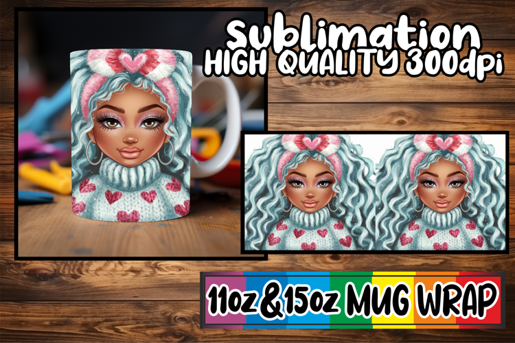 Blissful days 11oz 15oz mug wrap, Afro Girl