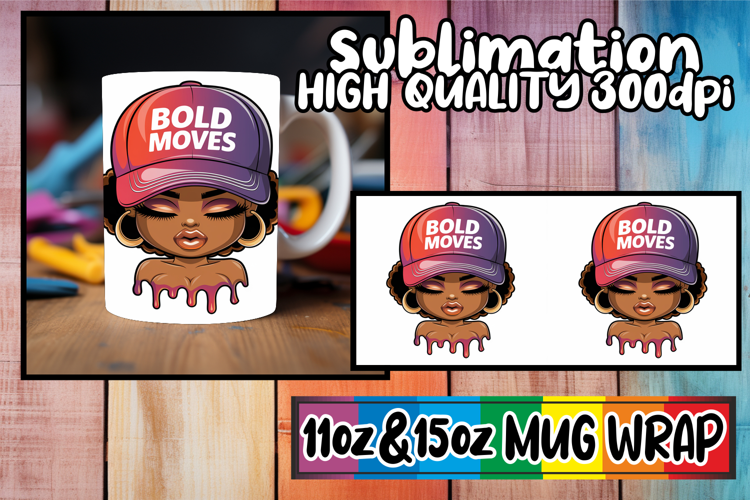 Unique adventures 11oz 15oz sublimation wrap, Black Woman