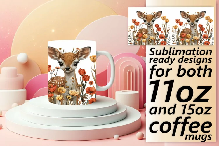 Spring Deer Watercolor Mug Wrap for Sublimation