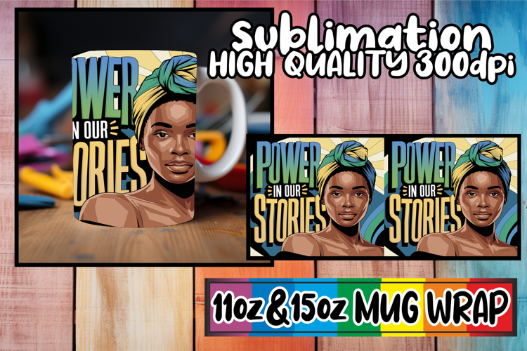 Cheerful sunsets sublimation mug wrap, Black Woman