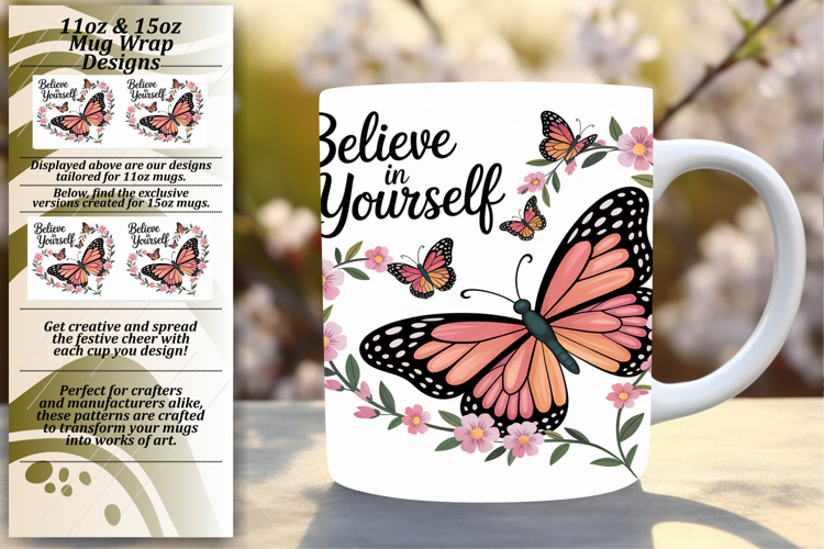 Artful 11oz Mug Wrap Png Template , Butterfly